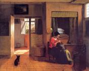 皮特尔 德 胡格 : A Mother and Child with Its Head in Her Lap